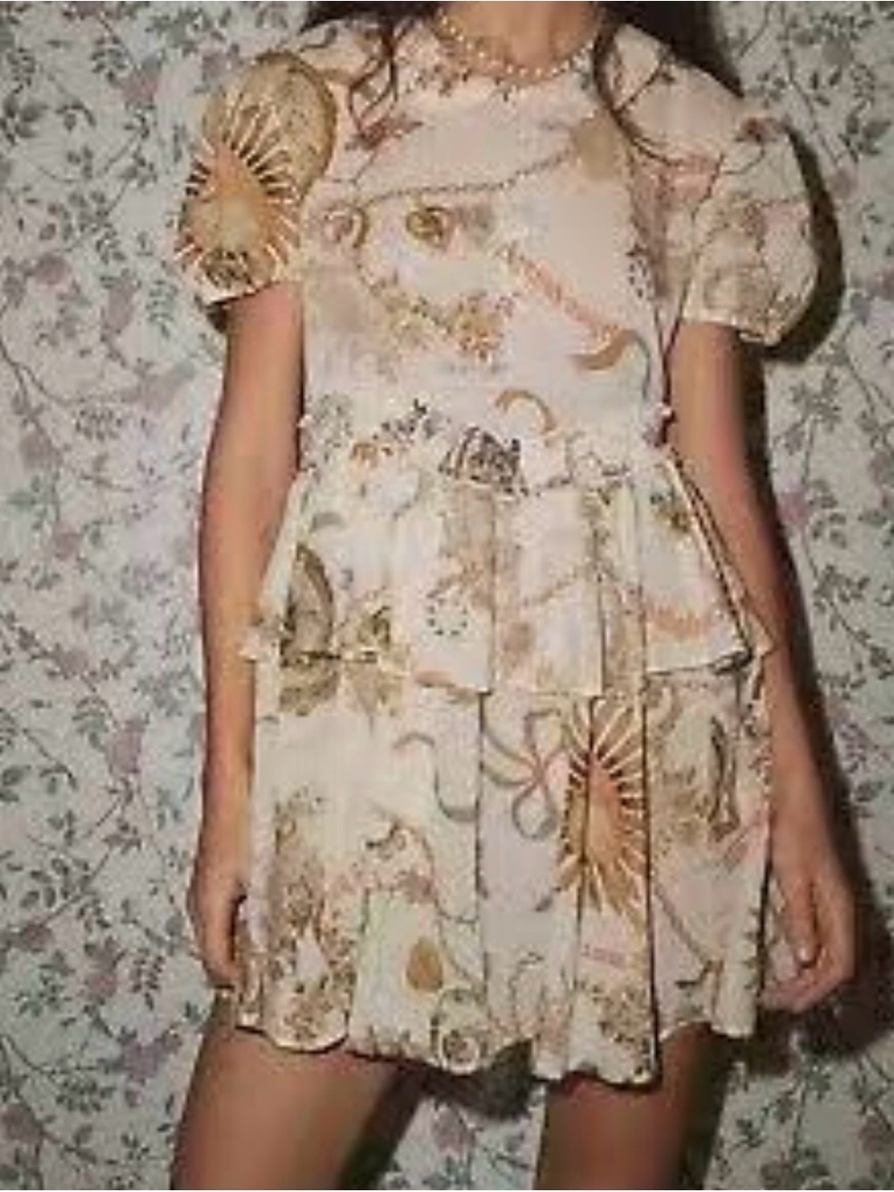 Kimchi Blue White Mini Dress with Orange and Olive Sun & Heart Print - Picture 3 of 3